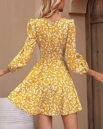 Bubble Long Sleeve Floral Miniskirt