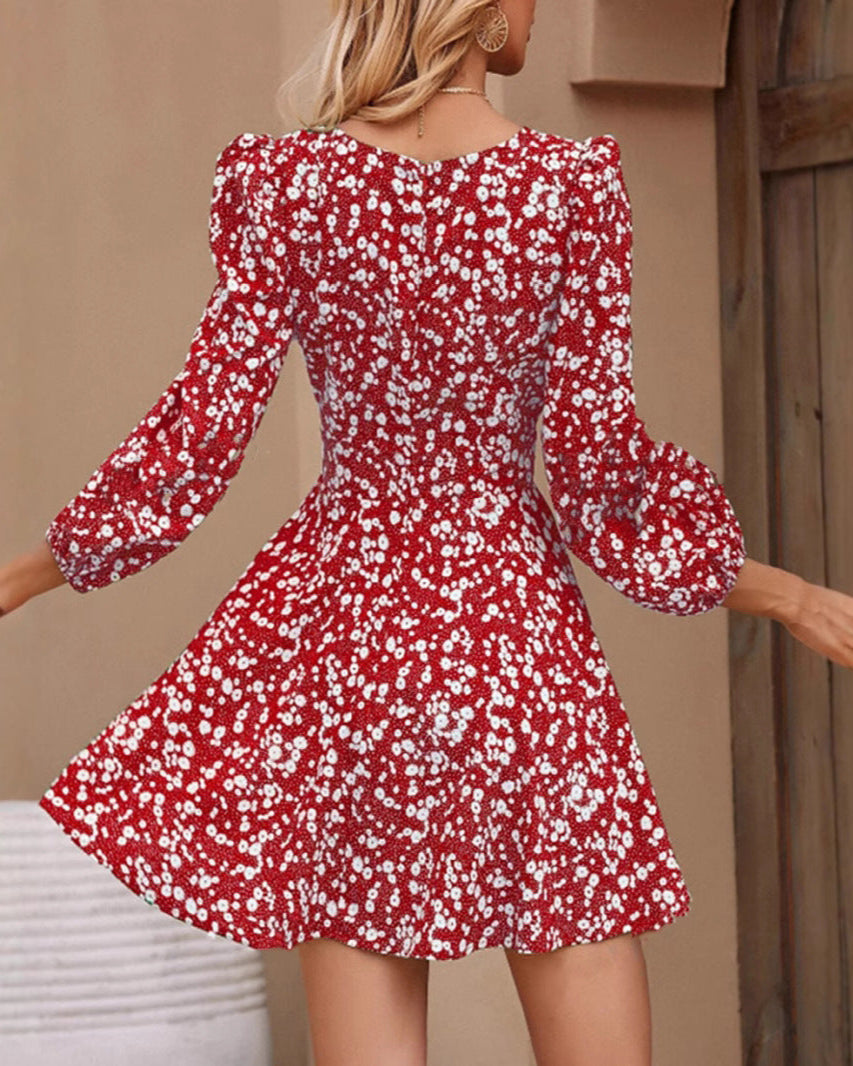 Bubble Long Sleeve Floral Miniskirt