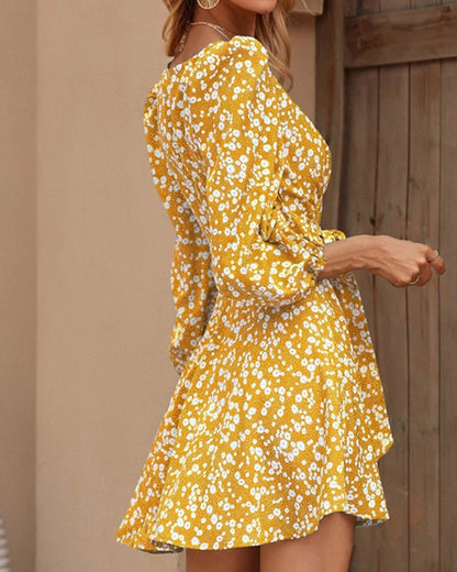 Bubble Long Sleeve Floral Miniskirt