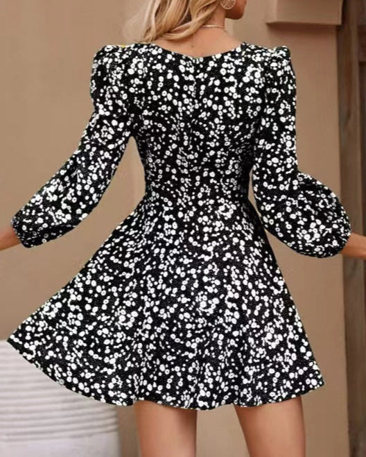 Bubble Long Sleeve Floral Miniskirt