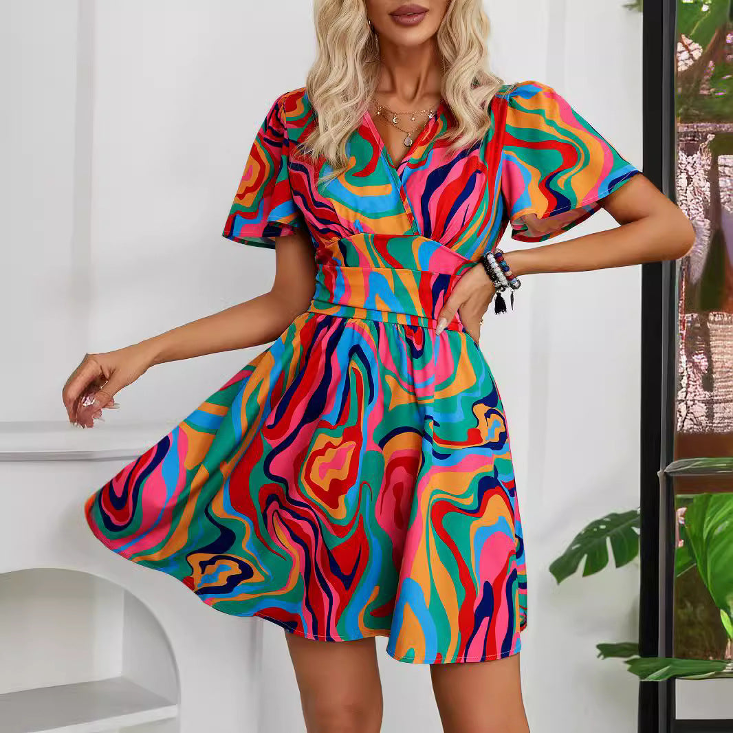 Mid-waist Printed Dress