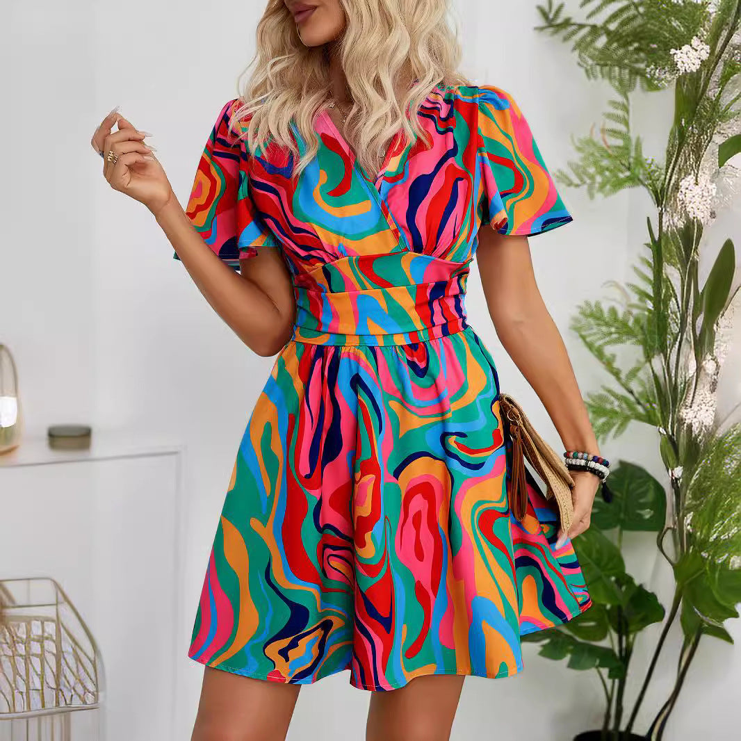 Mid-waist Printed Dress
