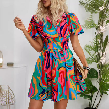 Mid-waist Printed Dress