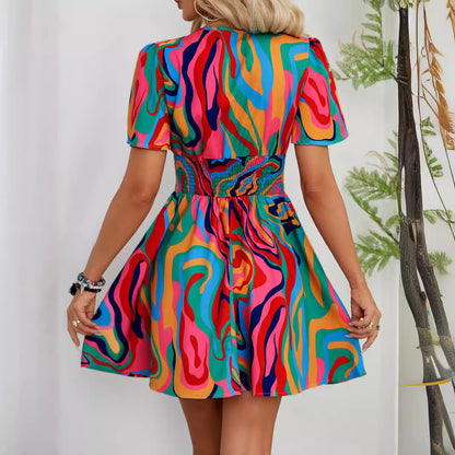 Mid-waist Printed Dress