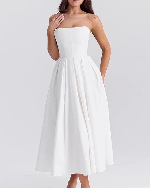 Off-shoulder Tube Top Pleated Dress
