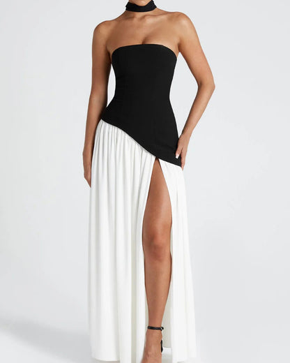 Strapless Backless High Slit Dress
