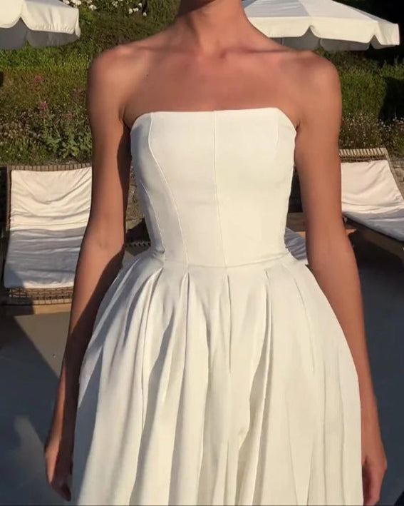 Off-shoulder Tube Top Pleated Dress