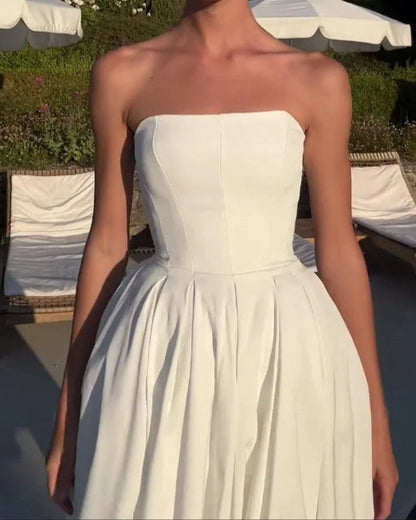 Off-shoulder Tube Top Pleated Dress