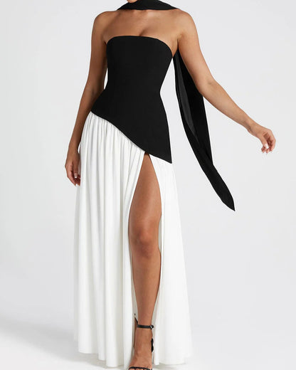 Strapless Backless High Slit Dress