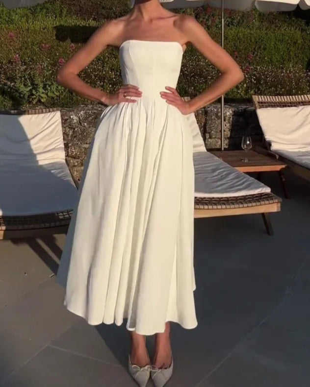 Off-shoulder Tube Top Pleated Dress