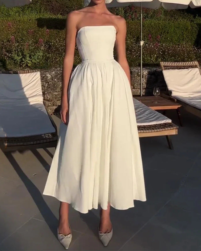 Off-shoulder Tube Top Pleated Dress