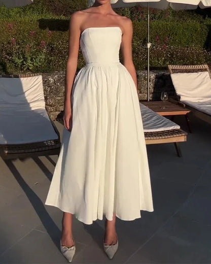Off-shoulder Tube Top Pleated Dress