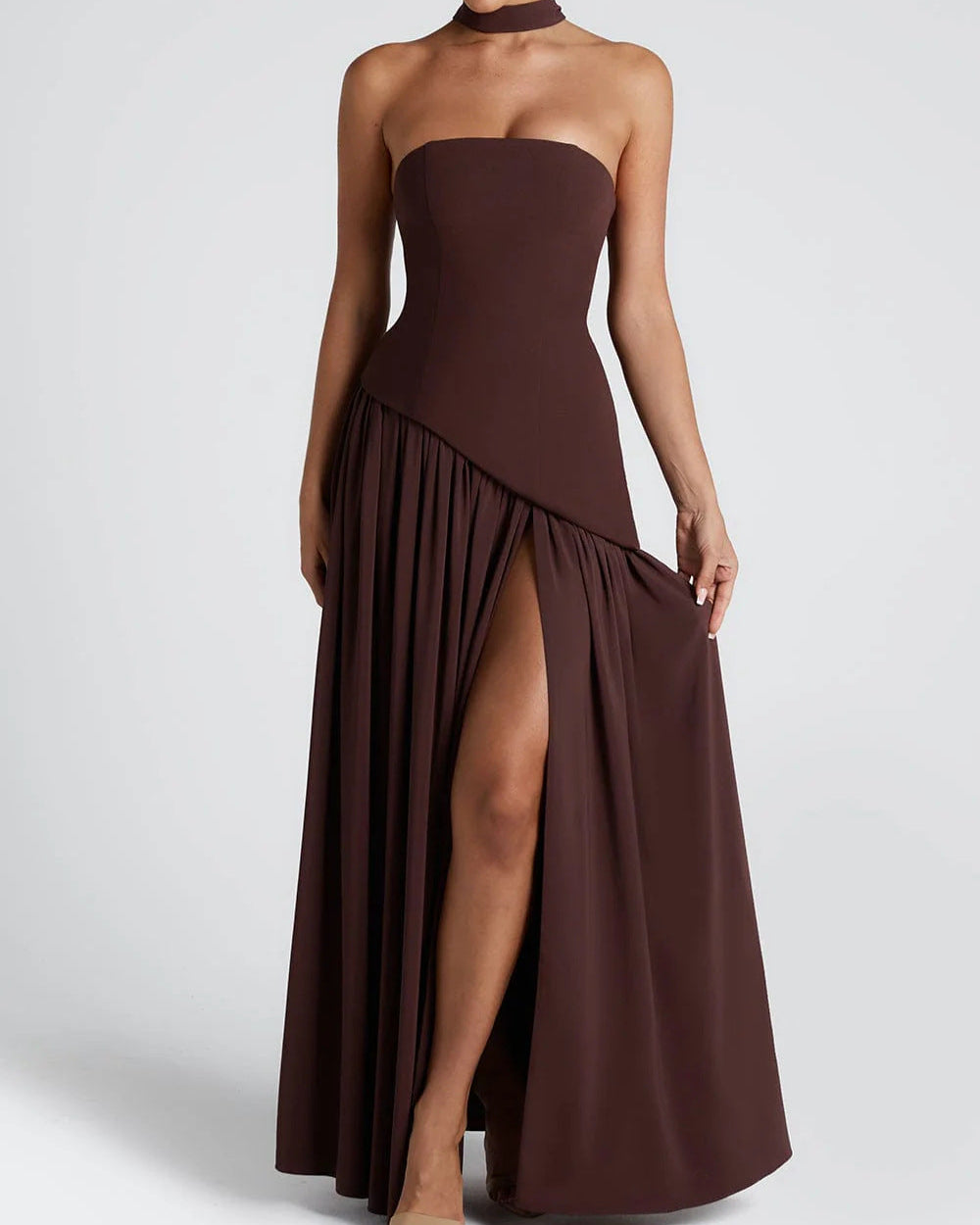 Strapless Backless High Slit Dress