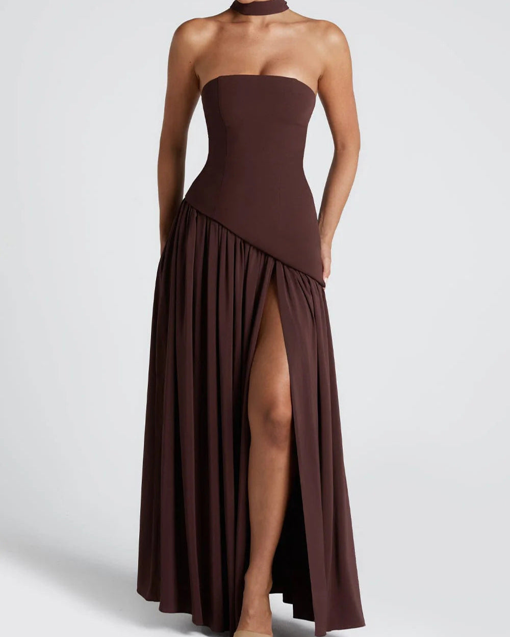 Strapless Backless High Slit Dress