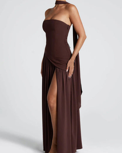 Strapless Backless High Slit Dress