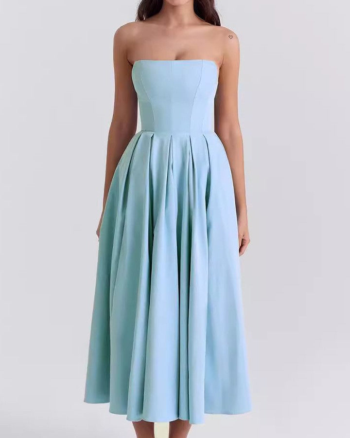 Off-shoulder Tube Top Pleated Dress