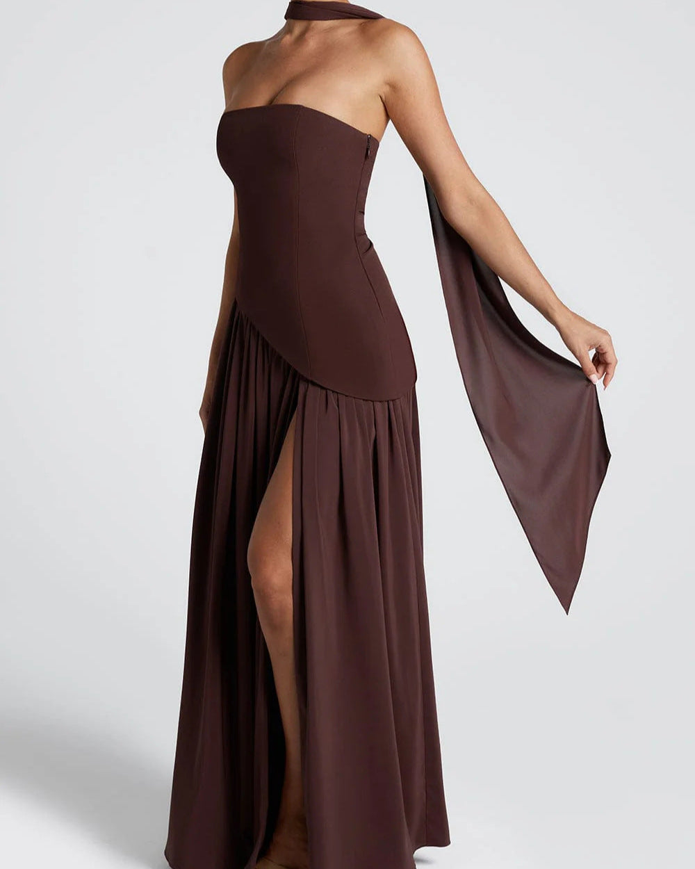 Strapless Backless High Slit Dress