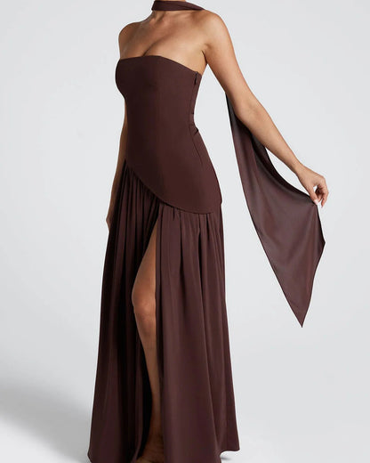 Strapless Backless High Slit Dress