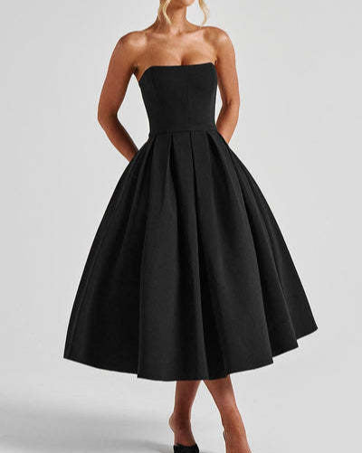Off-shoulder Tube Top Pleated Dress