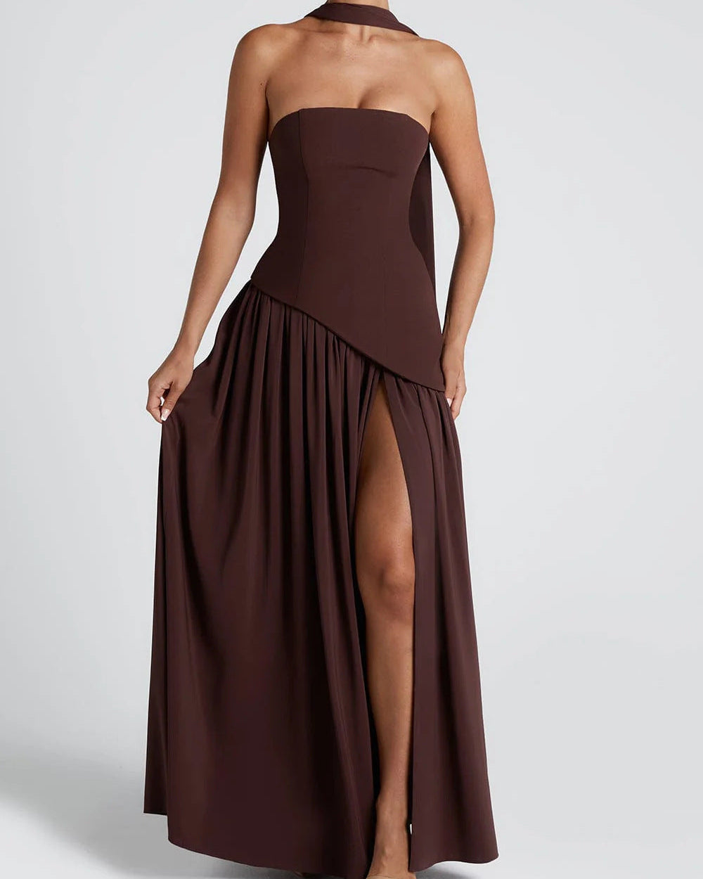Strapless Backless High Slit Dress