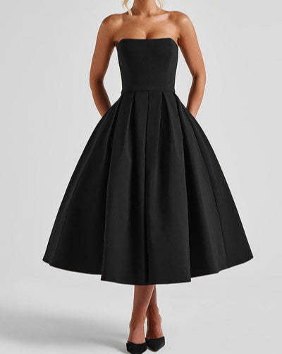 Off-shoulder Tube Top Pleated Dress