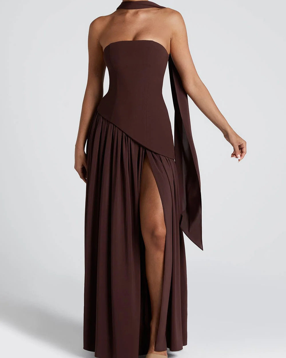 Strapless Backless High Slit Dress