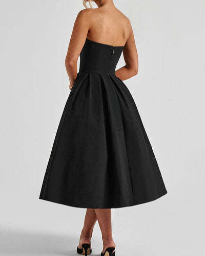 Off-shoulder Tube Top Pleated Dress