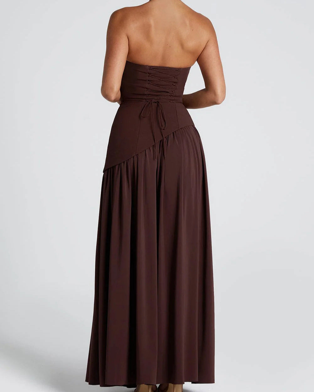 Strapless Backless High Slit Dress