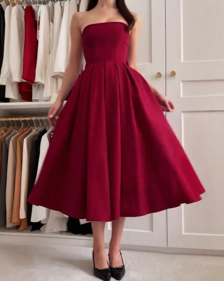 Off-shoulder Tube Top Pleated Dress
