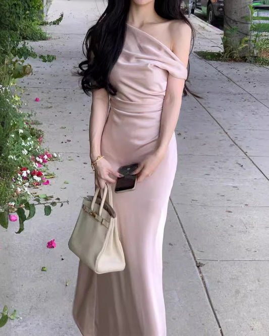 Waist Fishtail Skirt, Swing Neck Off-shoulder Dress
