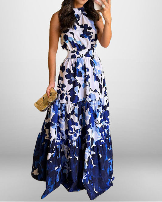 Sleeveless, Blue Print: Long Dress