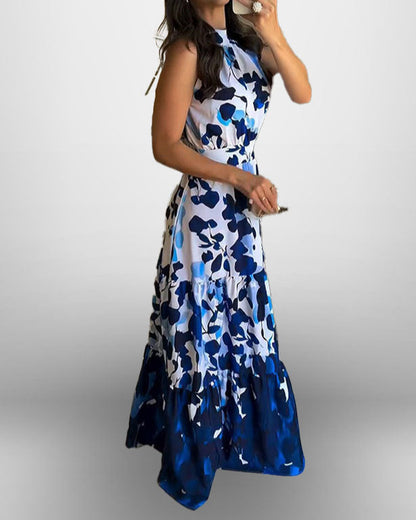 Sleeveless, Blue Print: Long Dress