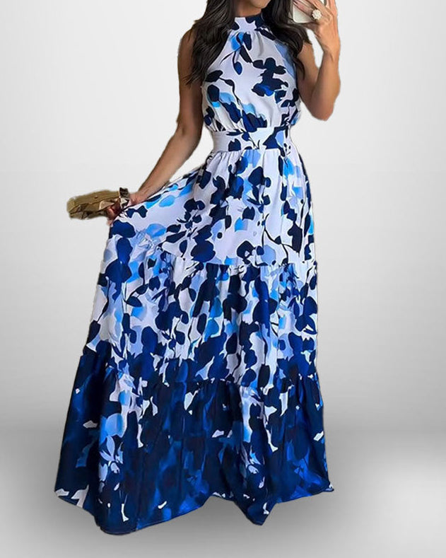 Sleeveless, Blue Print: Long Dress