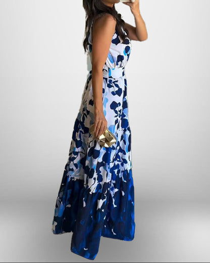 Sleeveless, Blue Print: Long Dress