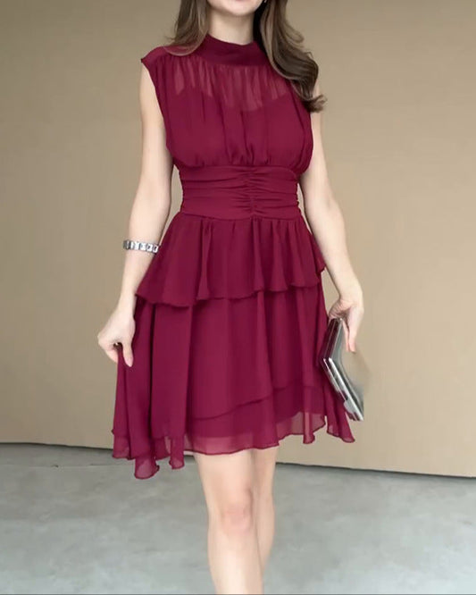 Solid Color Sleeveless, Halter Round Neck: Short Dress