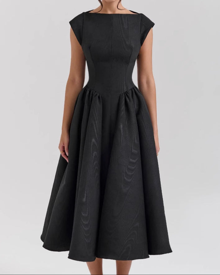 Backless Round Neck, Sleeveless Vest, French Solid Color Dress