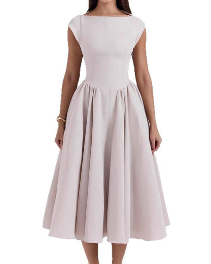 Backless Round Neck, Sleeveless Vest, French Solid Color Dress