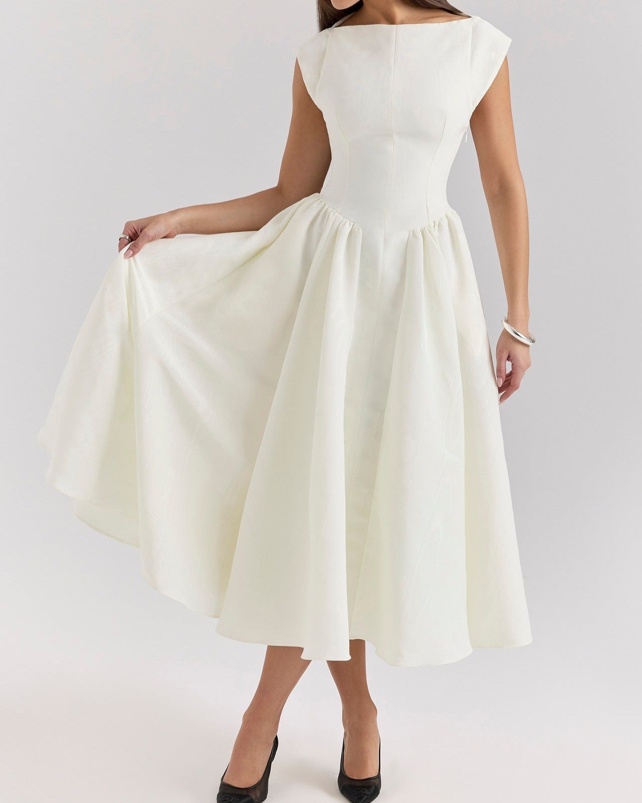 Backless Round Neck, Sleeveless Vest, French Solid Color Dress