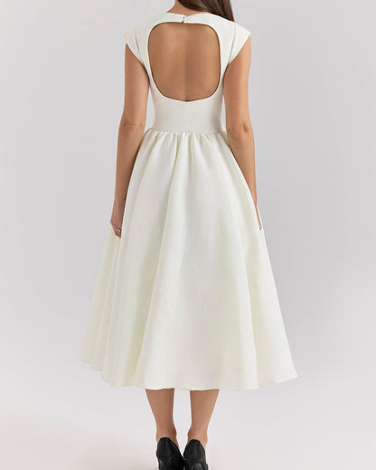 Backless Round Neck, Sleeveless Vest, French Solid Color Dress