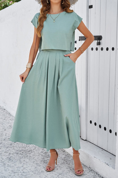 Solid Color, Sleeveless Vest Top and Skirt Set