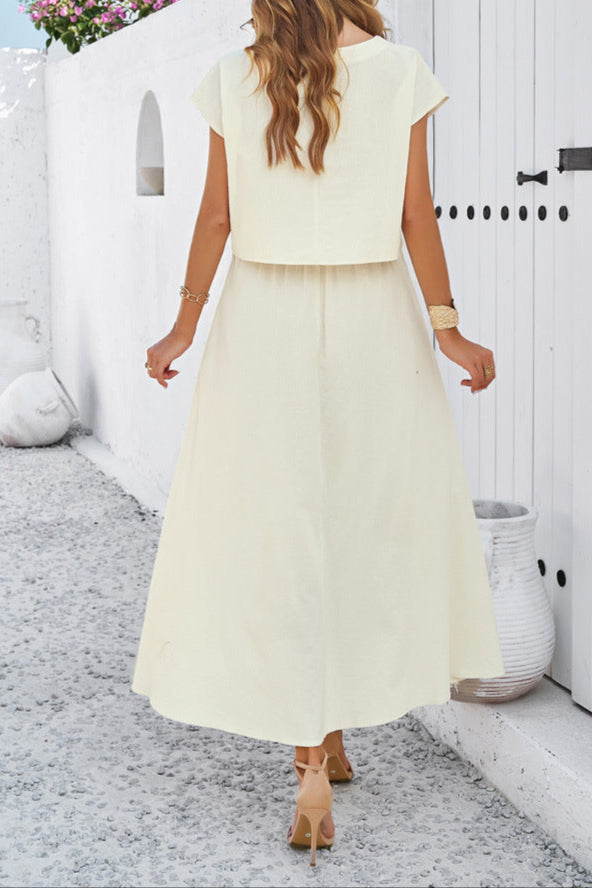 Solid Color, Sleeveless Vest Top and Skirt Set