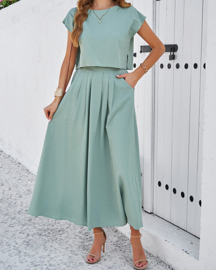 Solid Color, Sleeveless Vest Top and Skirt Set