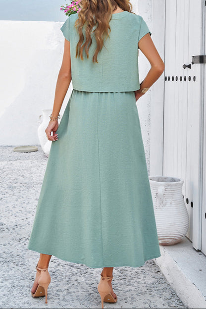Solid Color, Sleeveless Vest Top and Skirt Set