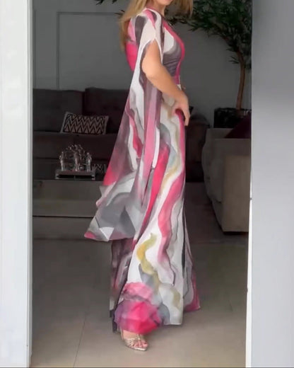 One-sleeve,  Gradient Maxi Dress
