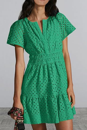 V-neck A-line Hollow Lace Mini Dress