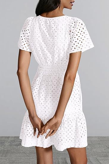 V-neck A-line Hollow Lace Mini Dress