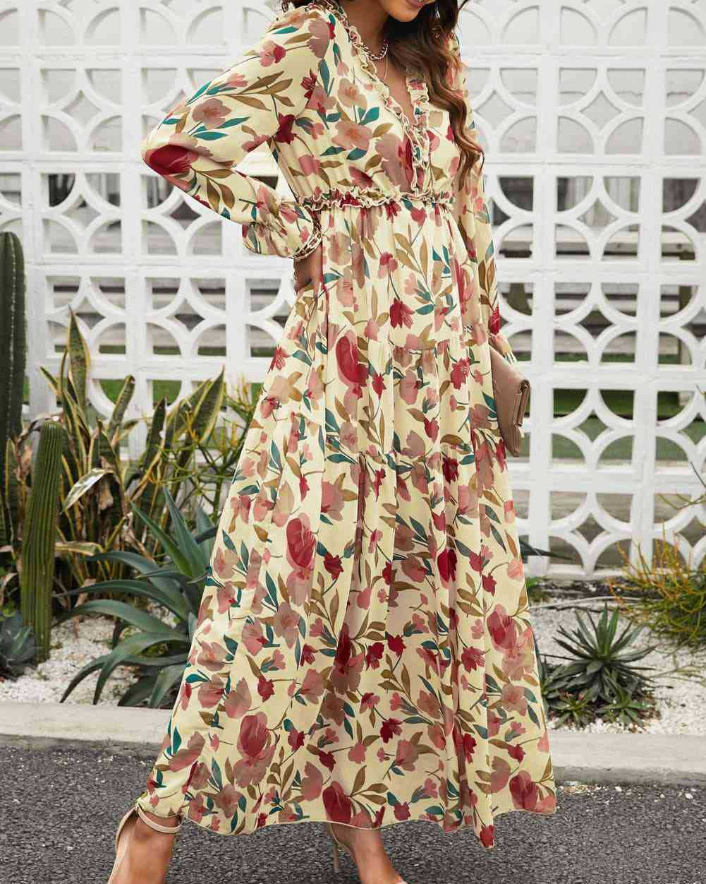 V-neck Chiffon Floral, Bohemian Dress