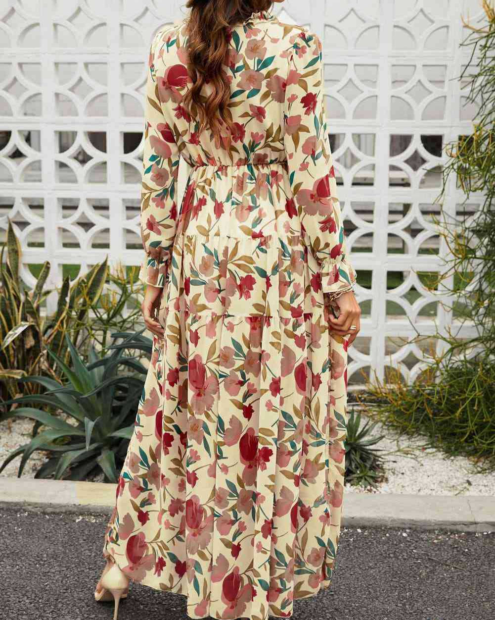 V-neck Chiffon Floral, Bohemian Dress
