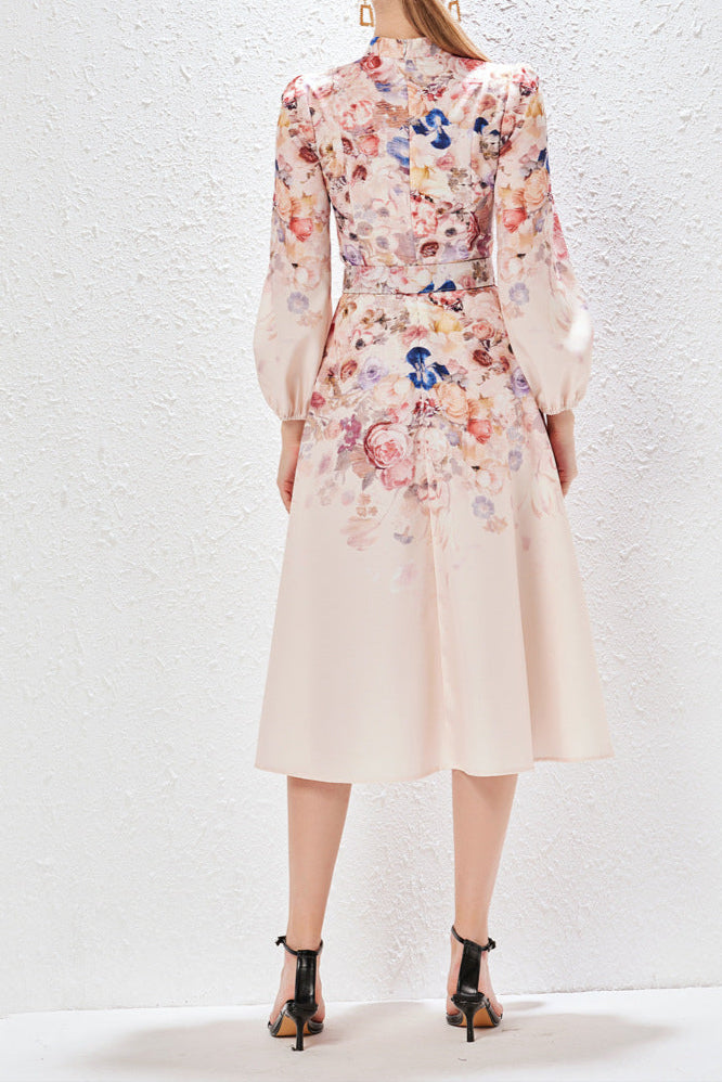 Stand Collar Single Breasted Printed Dress