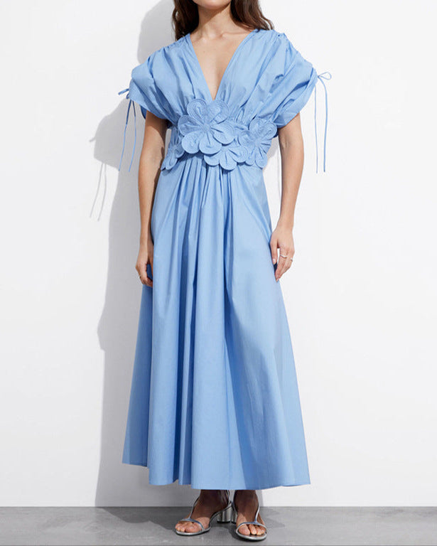 V-neck Long Dress With Patchwork Flowers